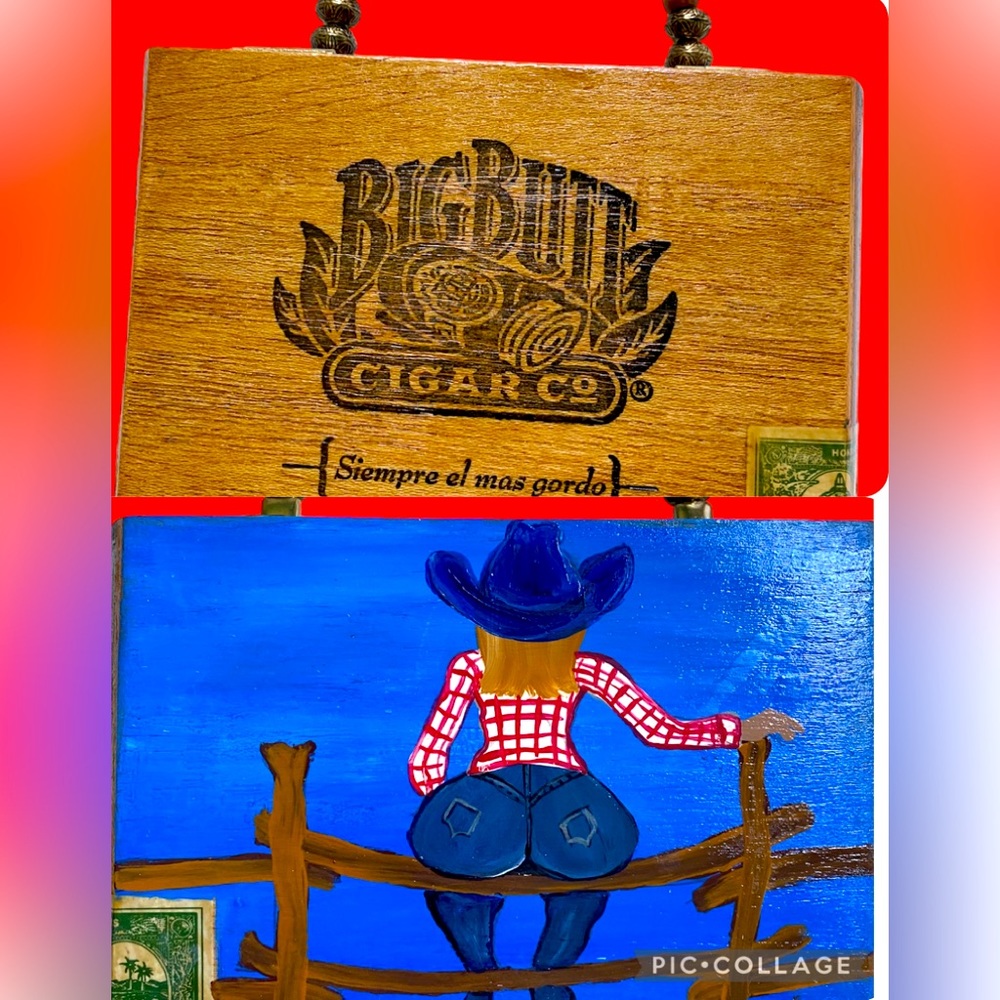 One of a a Kind Handmade Big Butt CigarBox Purse w/dust bag
